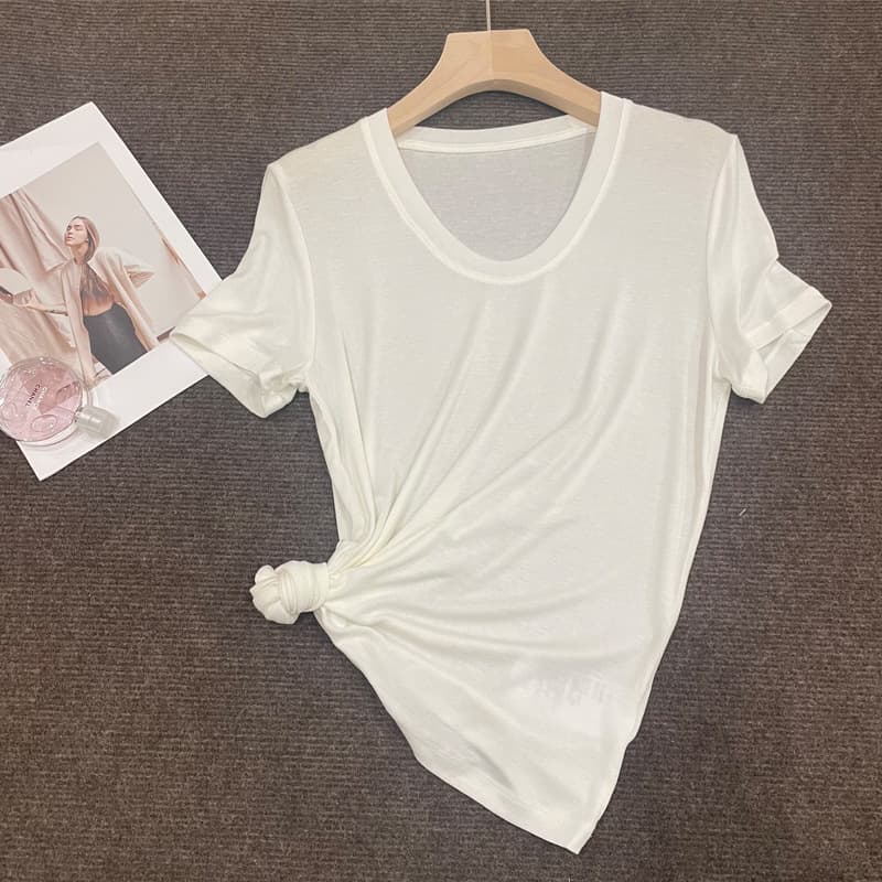 Round neck short-sleeved t-shirt for women Korean loose 2026 summer new solid color bottoming shirt with T-shirt and shoulder top