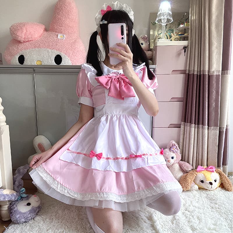 Japanese Sweet Pink and White Maid Cosplay Lolita Anime Soft Girl Maid Uniform