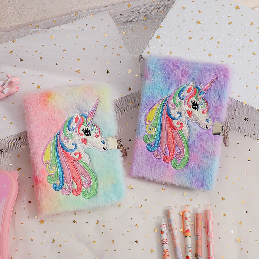 A5 New Unicorn Cartoon Plush Locked Notebook Cute Student Journal Kids Diary Gift Book