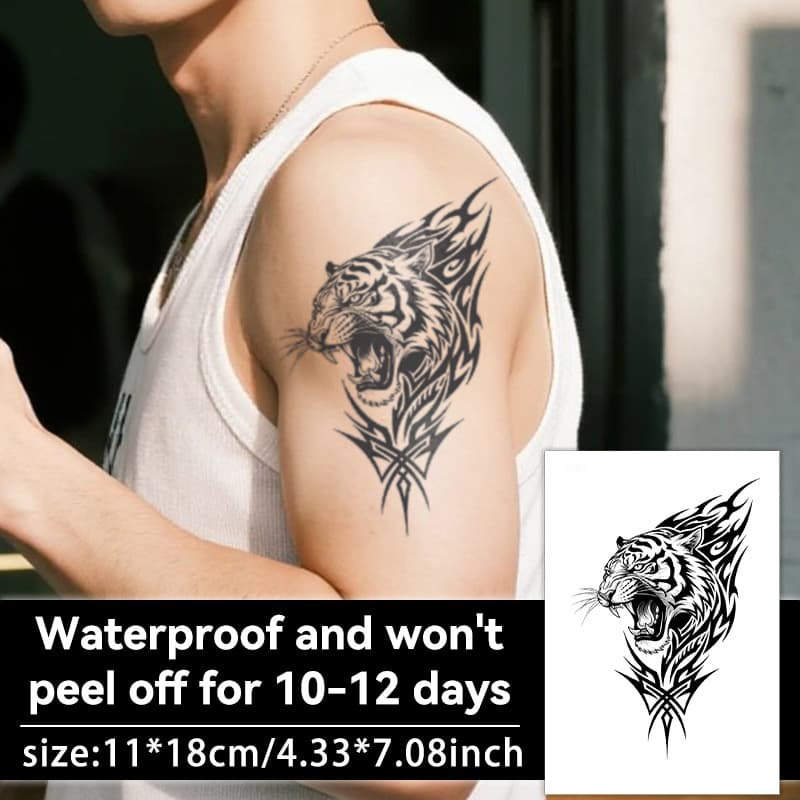 Domineering large-area tiger herbal juice tattoo stickers, waterproof and long-lasting, large pictures of men and women's arms, personalized simulated flower arms