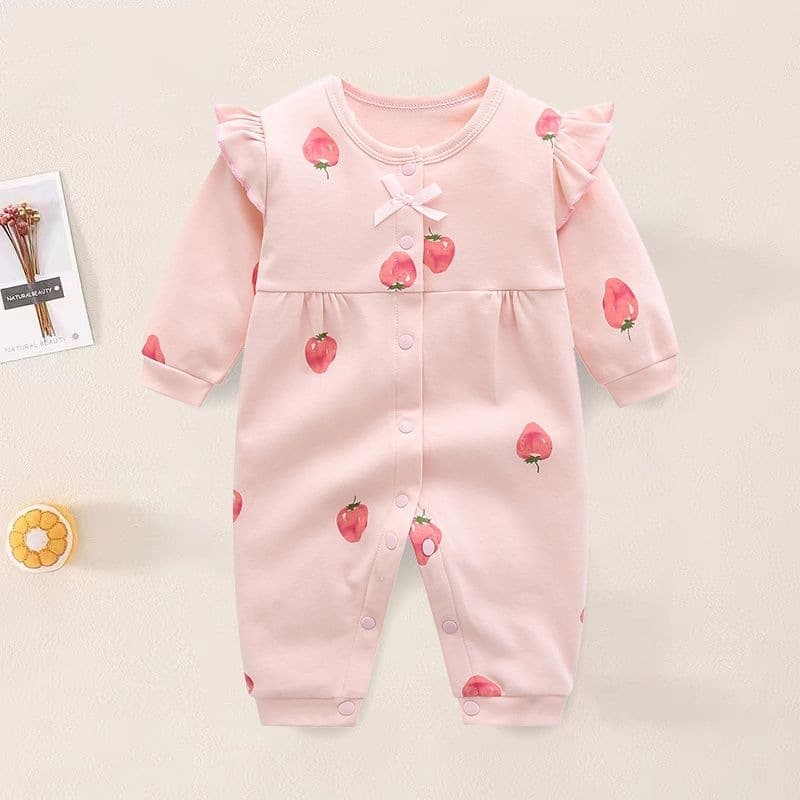 Spring Fresh Girl Cotton Long-Sleeve Baby Romper, Newborn Spring Jumpsuit, Orange-Red