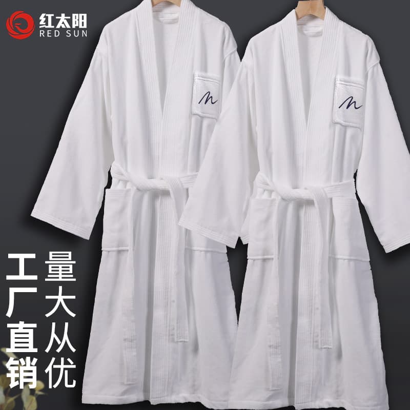 All-Cotton Cut-Pile Toweling Fabric Bathrobes for Hotels and Inns, Unisex Thickened Absorbent Mid-Long Sleepwear