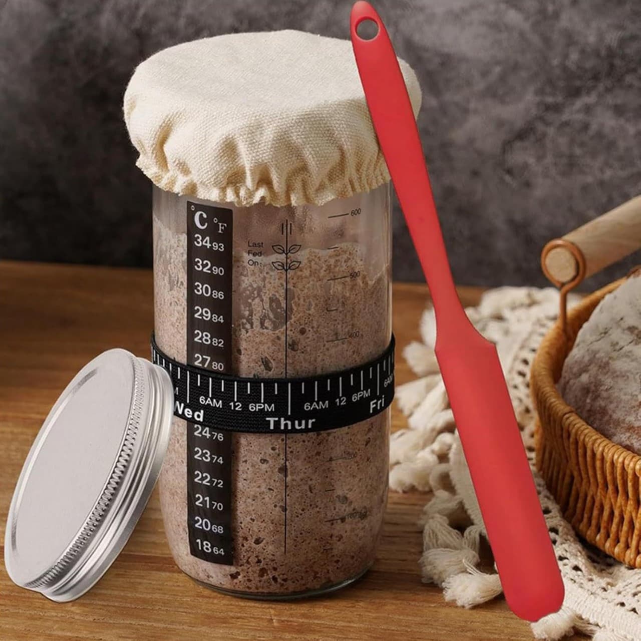 Best-selling 24oz Sourdough Starter Glass Jar with Lid, Bread Fermentation Jar with Thermometer for Baking