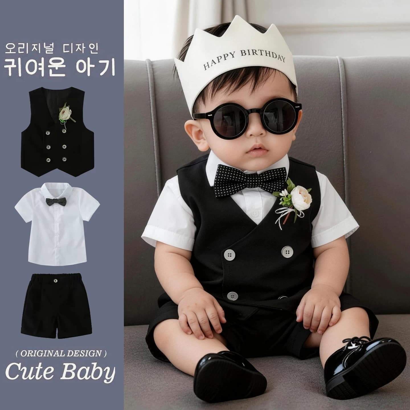 Baby Boy Birthday Suit Summer New British Style Little Suit Set for Birthday Party and One-Year-Old Ceremony