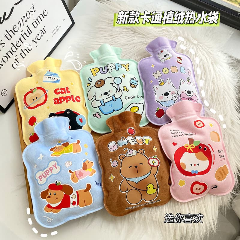 2025 new large flocked hot water bottle, cute student winter hand warmer, thickened hot water bag wholesale