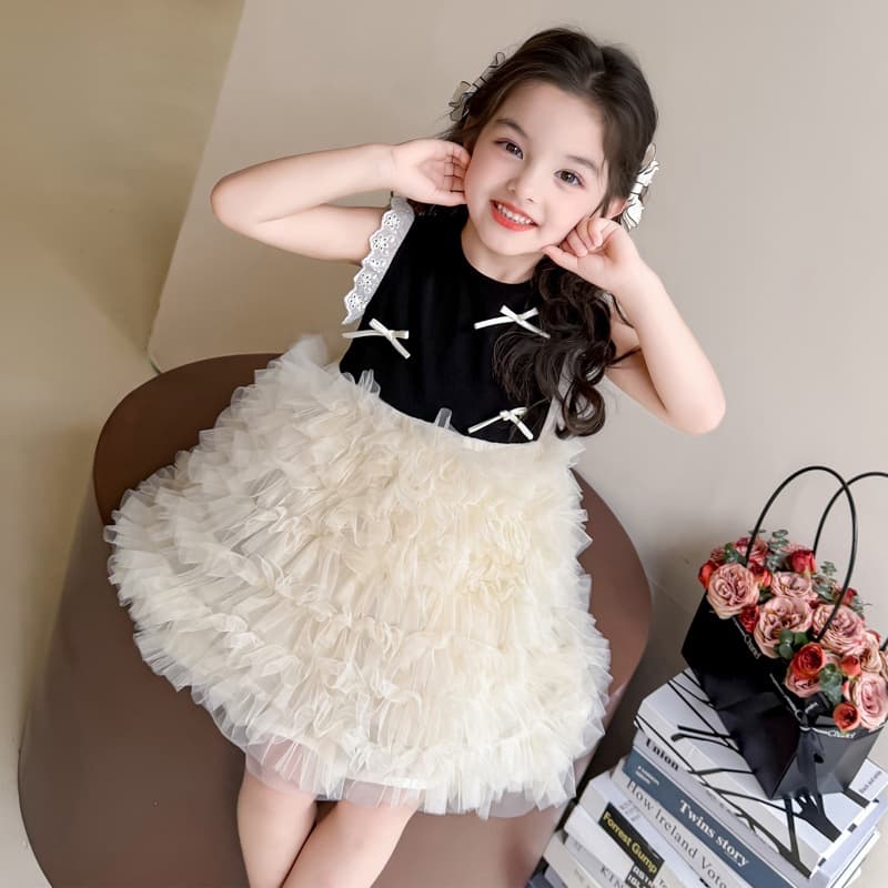 Summer Dress 2026 New Style Baby Girl Princess Dress Children Fashionable Lace Trim Mesh Tulle Puffy Skirt