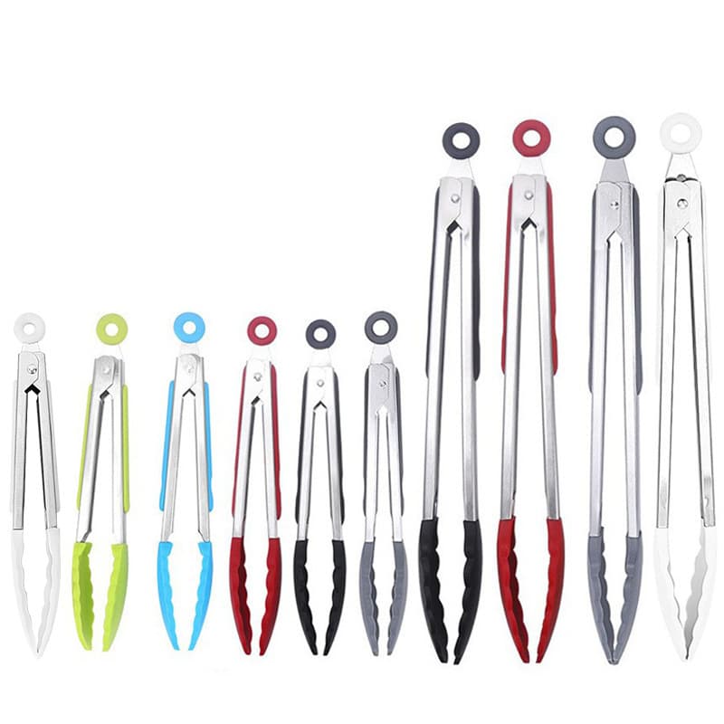 Amazon Hot Seller 7/9/12 Inch Kitchen Utensil Food Tongs, Silicone Steak Bread Meat Clamp, BBQ Tool