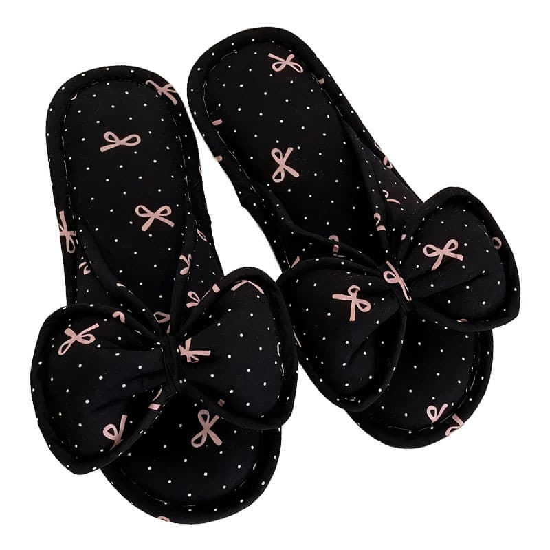 French Vintage Lace Bow Home Slippers for Women, Breathable and Sweat-Absorbing Floor Slippers, Open-Toe Indoor Slippers
