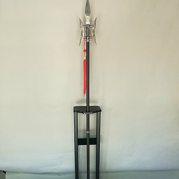 Longquan City Swords and Knives Eighteen Arms Stainless Steel Black Rod Large Three-Section Double Moon Halberd Unsharpened