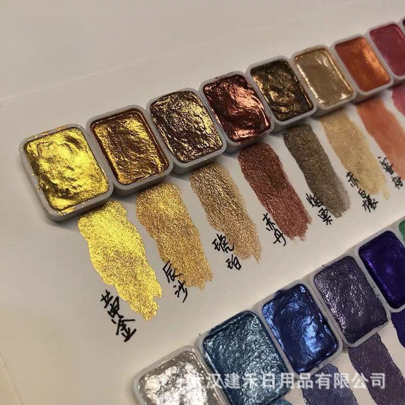 Gold and Silver Mineral Pearl Watercolor Paint Solid Refill for Nail Art, Thangka, Chinese Painting, Gold Tracing, Iridescent Glitter Powder
