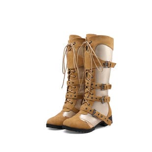 New Patchwork Belt Buckle Spring and Autumn Women's Boots Vintage Roman Boots High Top Knight Boots Mid Heel Casual Boots Export Boots