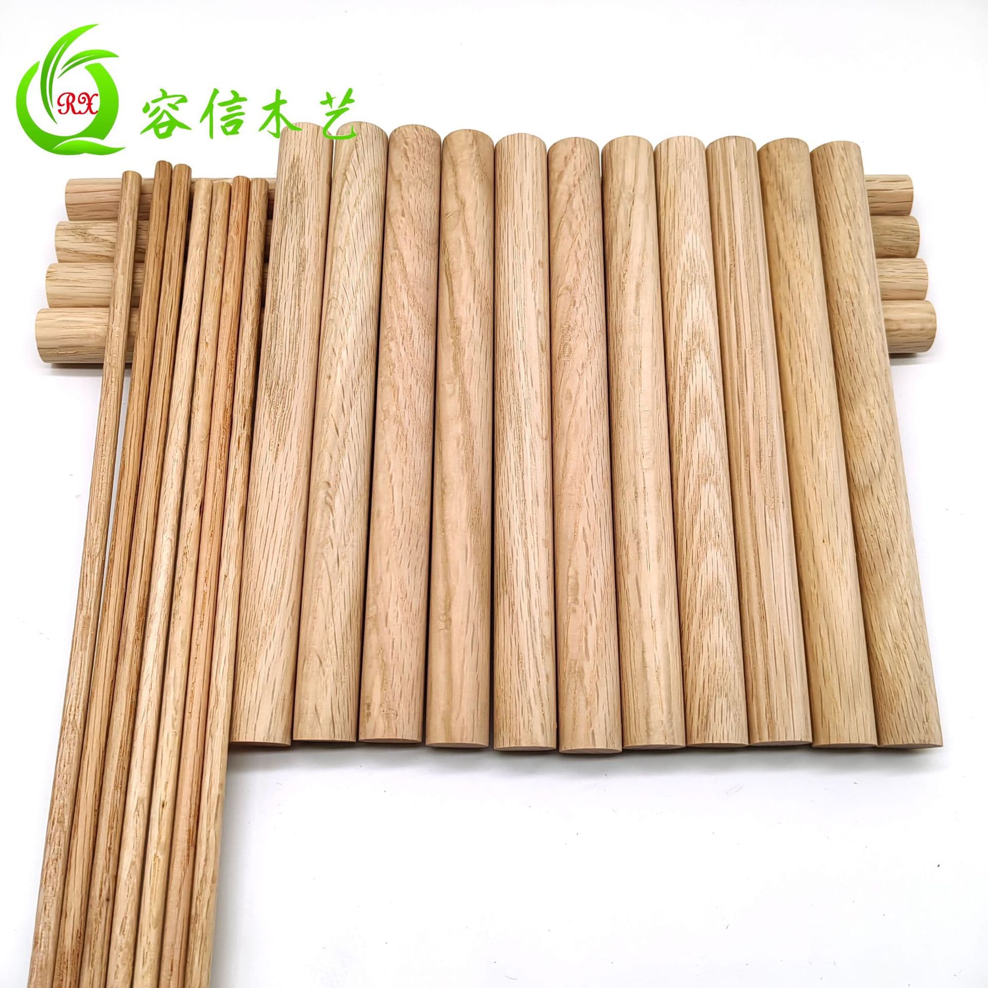 In-stock direct supply red oak wooden sticks, white oak round wooden dowels, solid wood sticks with drilled holes, DIY wooden rods, red oak round dowels