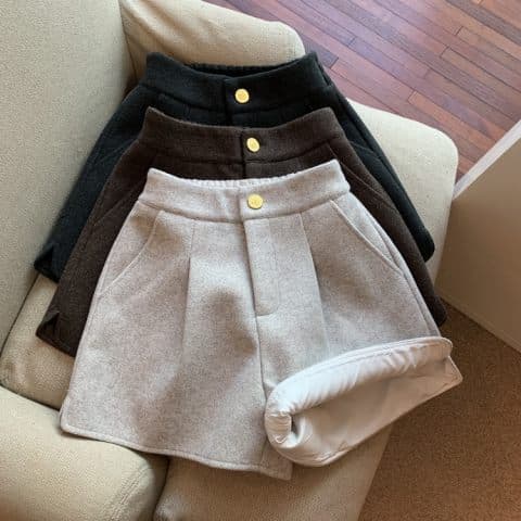 Thickened Wool Split Wide-Leg Shorts Women High-Waisted Loose Straight-leg Casual Outerwear Boot Pants Versatile