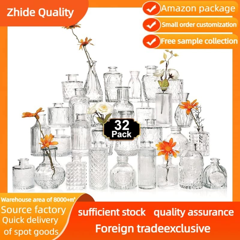 Glass Bud Vase Set of 32 Pcs Small Glass Vases for Flowers