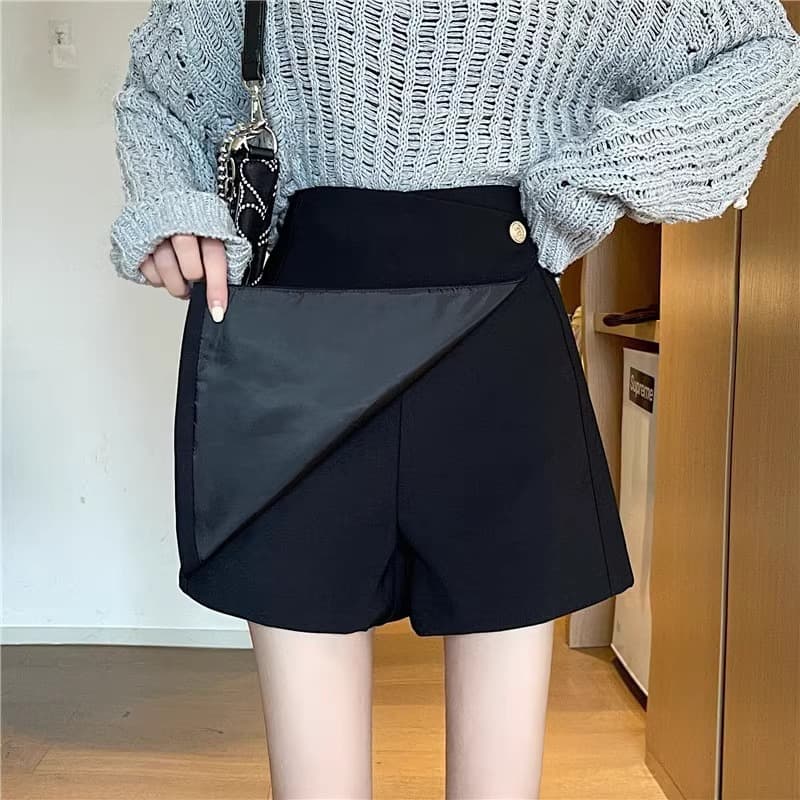 2024 New Irregular Autumn/Winter Korean Style Plus Size Suit Short Skirt for Women, High-Waist A-Line Slimming Short Skirt Pants, Boot Cut Pants