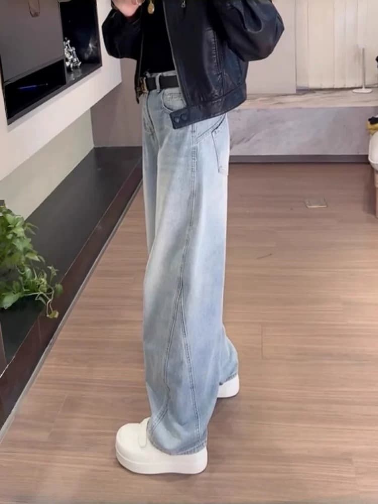 Lazy Vintage Curved Jeans for Women Plus Size Pear Shape High Waist Loose Slimming Straight Wide Leg Pants