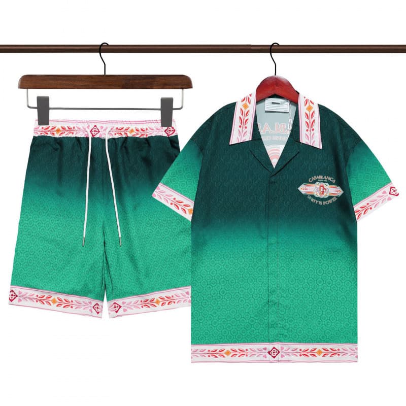 2025 Cross-border Amazon Men's Summer New Street Trendy Fashion Stripe Print Hawaii Beach Suit