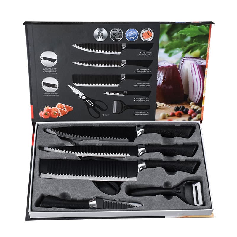 Manufacturer In-Stock Black Wave Pattern Six-Piece Knife Set 238A Gift Box Set Foreign Trade Wholesale Mall Supermarket
