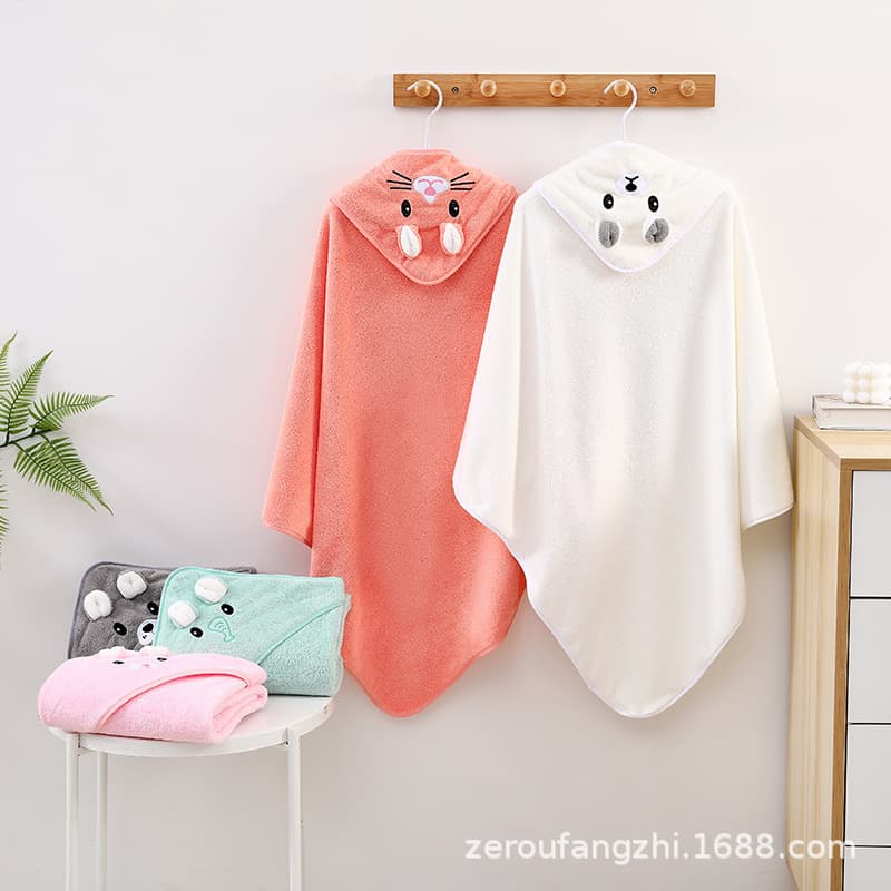 Coral Fleece Bath Towel, Class A Baby Swaddle, Absorbent Newborn Winter Thick Wrap, Cartoon Hooded Bath Towel Cape