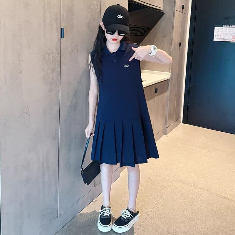Girls Dress Summer 2026 New Style Children Fashionable Polo Dress Summer Clothing for Older Kids Trendy Sport Dress
