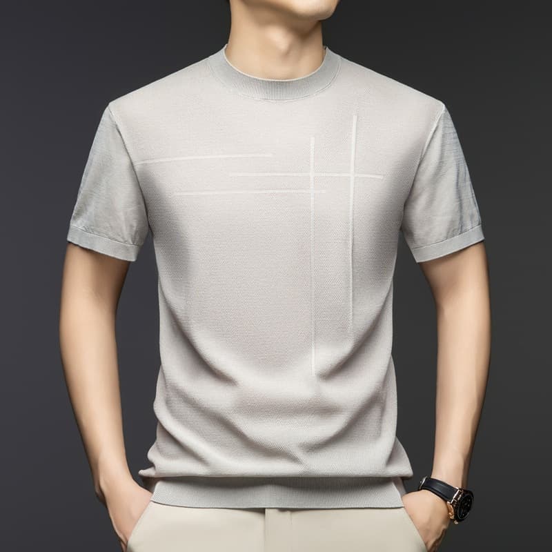 Summer Ice Silk Short Sleeve Knitted T-Shirt for Men, Fashionable Casual Round Neck Thin Base Layer Sweater for Young and Middle-Aged Men