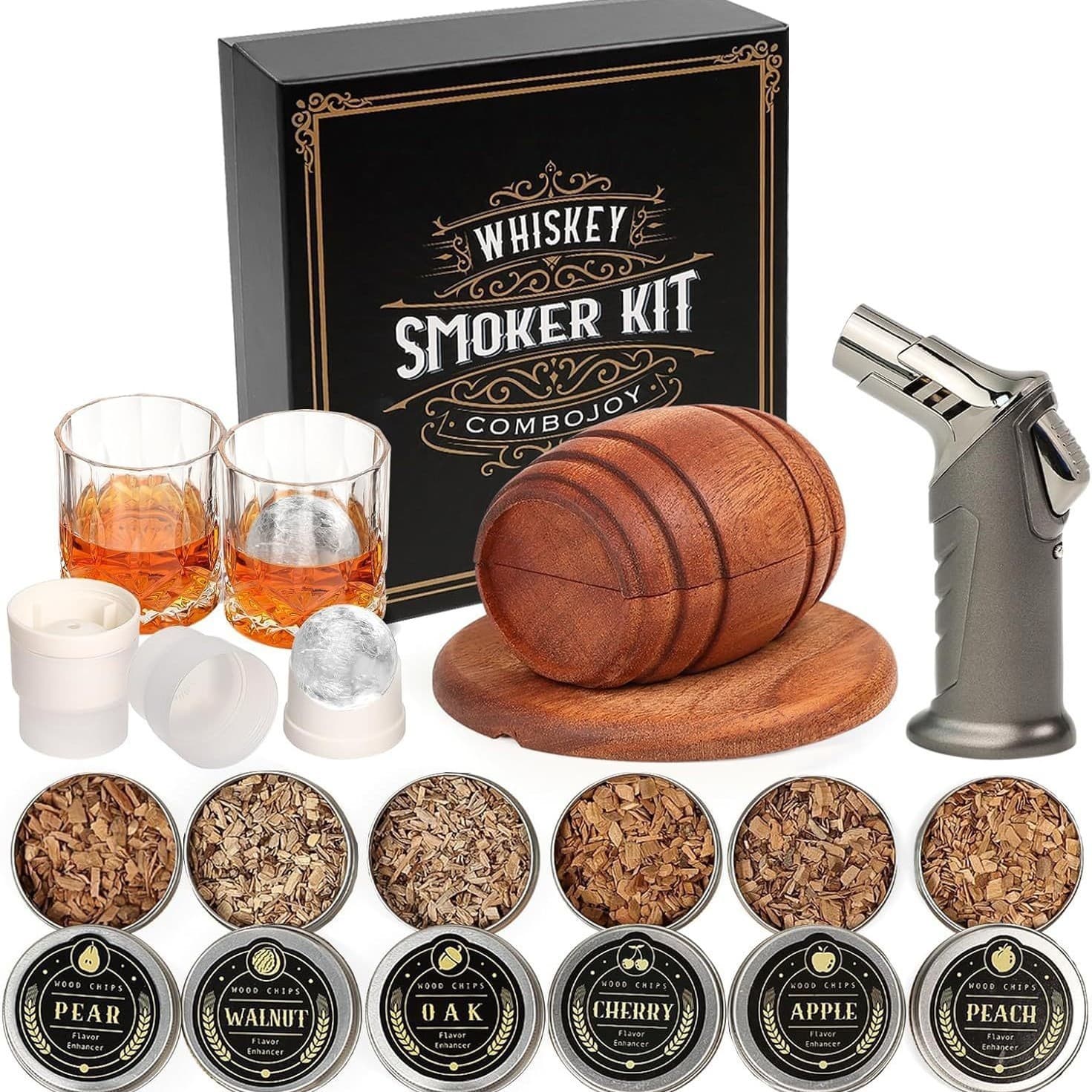 In Stock Amazon Hot-Selling Cocktail Smoker Whiskey Smoker Wooden Barrel Set Bartender Tools