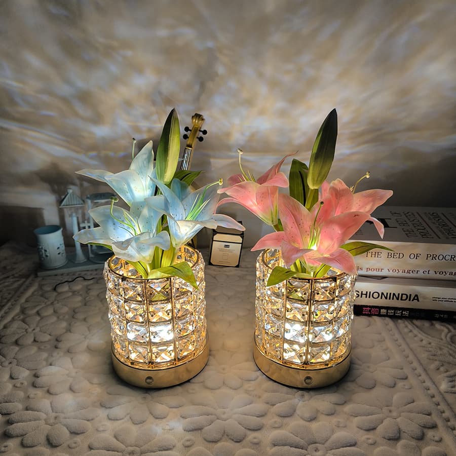Moisturizing Touch Simulation Lily Potted Plant LED Crystal Table Lamp Decorative Atmosphere Lamp Gift Wedding Newlyweds