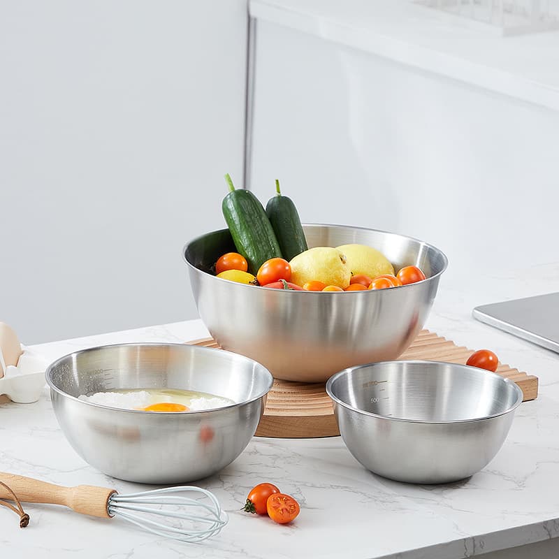Cross-border Thickened Stainless Steel Egg Beating Bowl Food-Grade Salad Bowl Baking Dough Kneading Bowl with Measurements Mixing Bowl