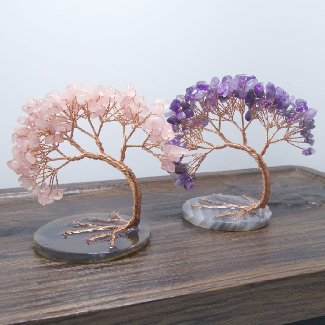 Creative curved cypress crystal tree cross-border fortune crystal fortune tree ornaments agate piece crystal tree handmade diy