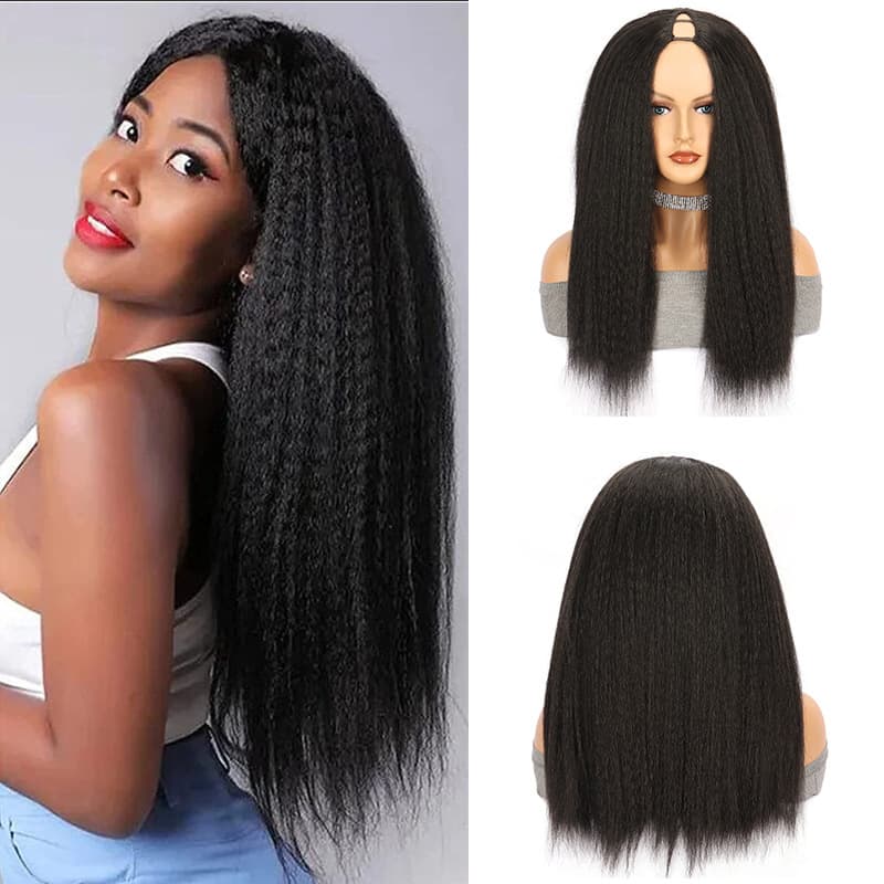 Women's U Part Wig Long Straight Hair Synthetic Head Cover YAKI Fashionable Hair Replacement Change Hairstyle Any Skin Color