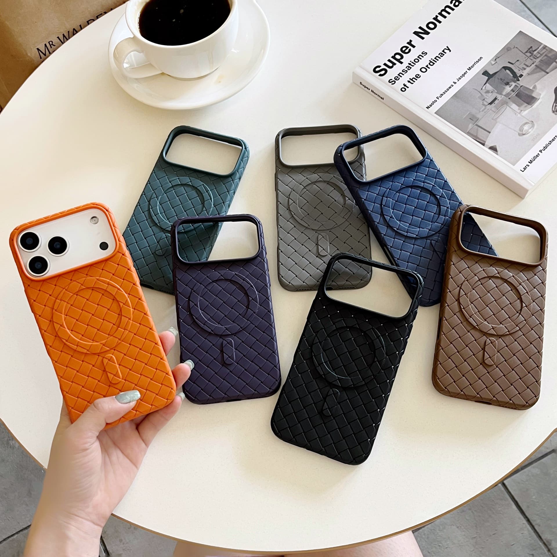 Woven Texture Magnetic Case Compatible with iPhone 16, iPhone 17 Pro Max, Dark Color, Men and Women Couple Protective Case for iPhone 15