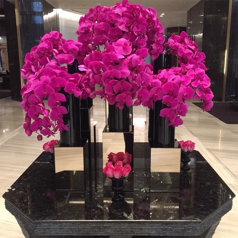 Nordic Floral Black Vase Large Round Cylinder Flower Pot Tall for Hotel Lobby Premium Decoration