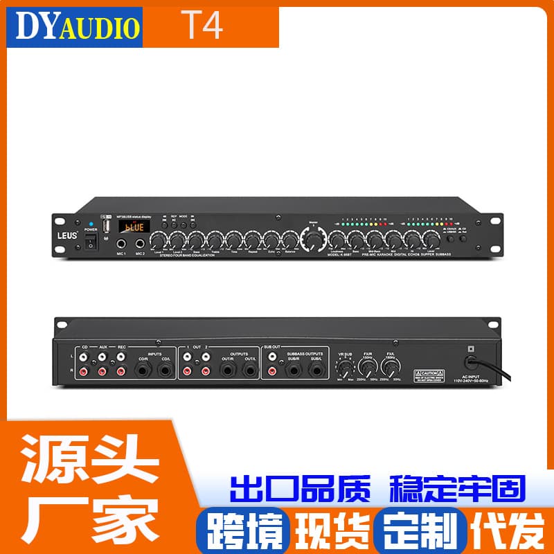 LEUS T4 Cross-border Mini Mixer with Bluetooth USB Professional Effect Processor Dual-Channel Reverb Sound Card