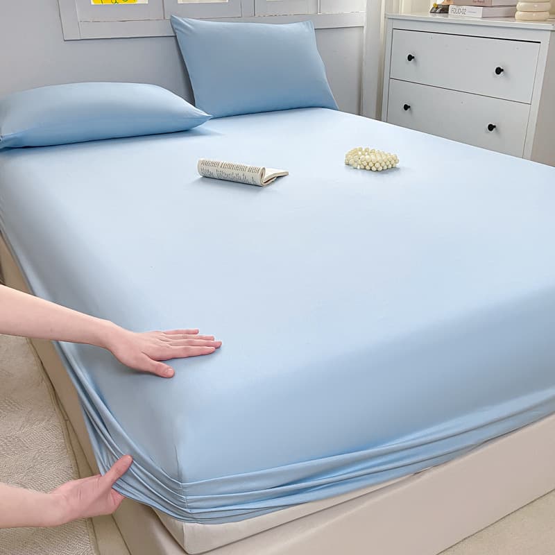 Solid Candy Color Washed Cotton Fitted Sheet Mattress Protector Dust Cover Hotel Mattress Protector Cross-Border Dropshipping