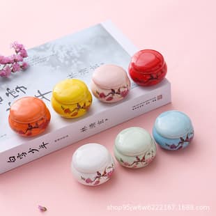 Peach Blossom Ceramic Tea Canister Storage Jar Mini Lip Balm Porcelain Bottle Cosmetic Jar with Pattern Scented Balm Container