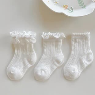 Baby Socks Summer Thin Breathable Mesh White Infant Socks Non-Binding Girls Lace Princess Style Mid-Calf Socks