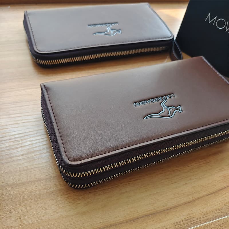 Single-zippered men's long clutch bag with multiple card slots, suitable for cross-border trade.