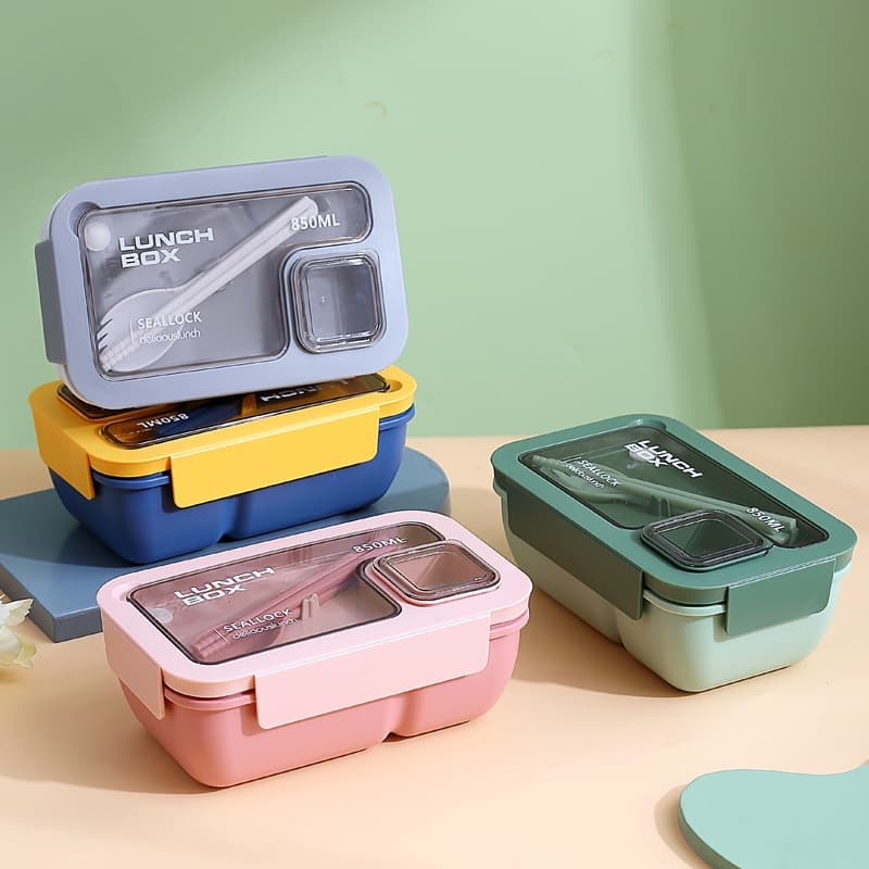 Rectangular Compartment Lunch Box, Microwave-Safe Bento Box for Students and Adults, Japanese-Style Portable Meal Container for Office Workers