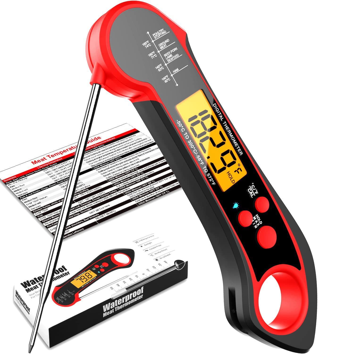 Cross-border high temperature resistant kitchen oven thermometer foldable electronic folding food thermometer waterproof barbecue thermometer