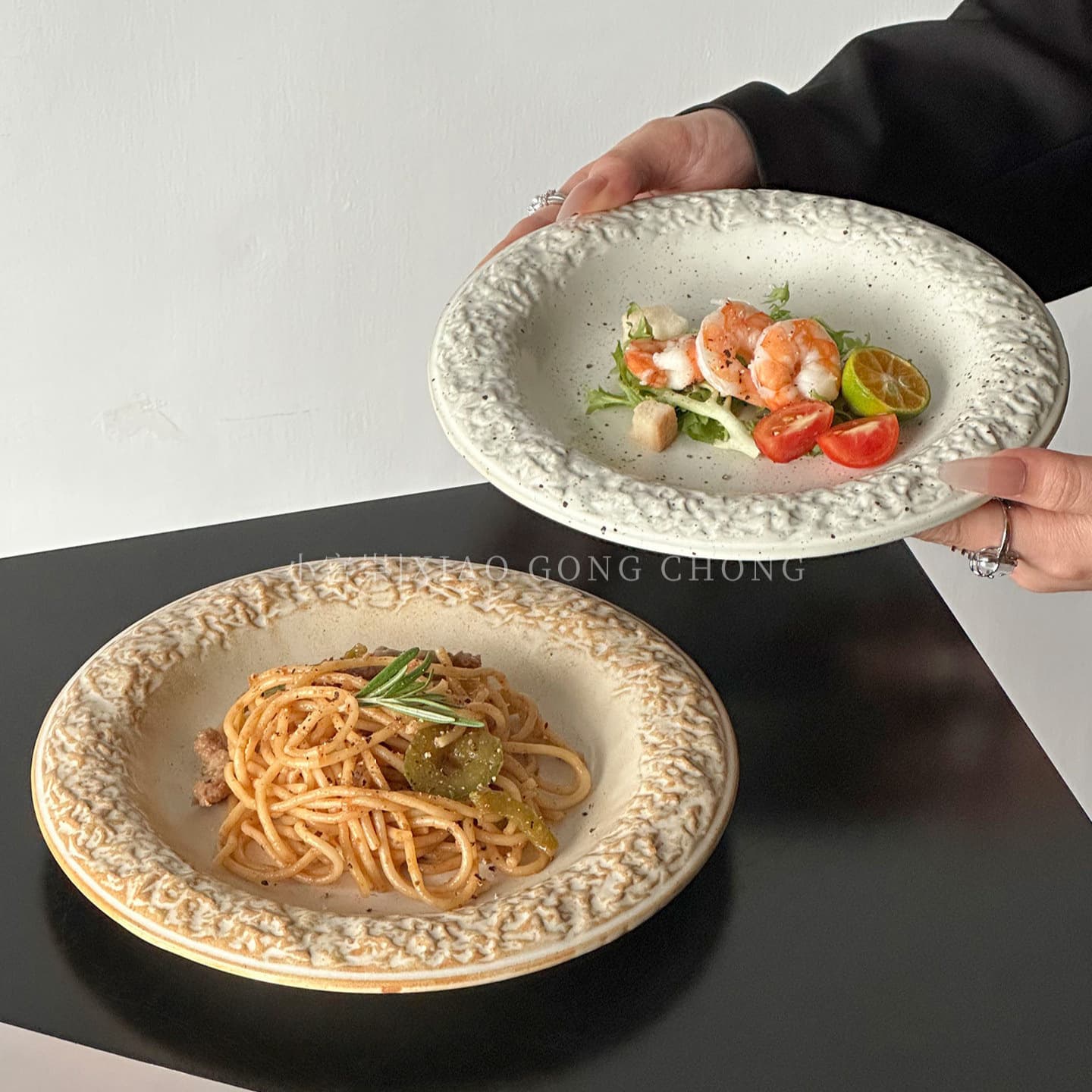 Stone pattern ceramic plate pasta plate creative retro plate exquisite deep plate dinner plate steak plate beautiful plate