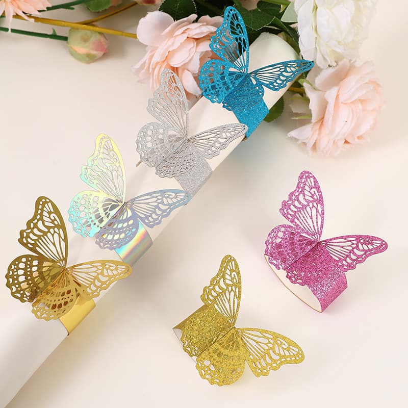 Glitter Hollow Glitter Paper Butterfly Paper Ring Glitter Gold Paper Button Napkin Button Restaurant Napkin Ring