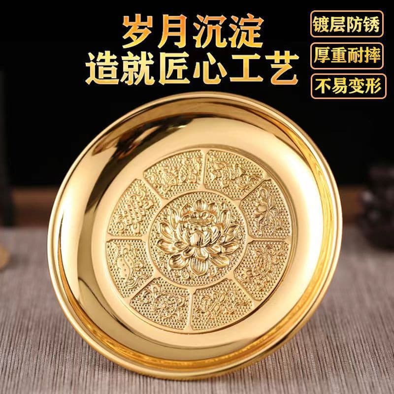 Household Offering Plate, Lotus Alloy Material Fruit Plate for Buddhist Altar, Ritual Offering Tray, Golden Tribute Plate
