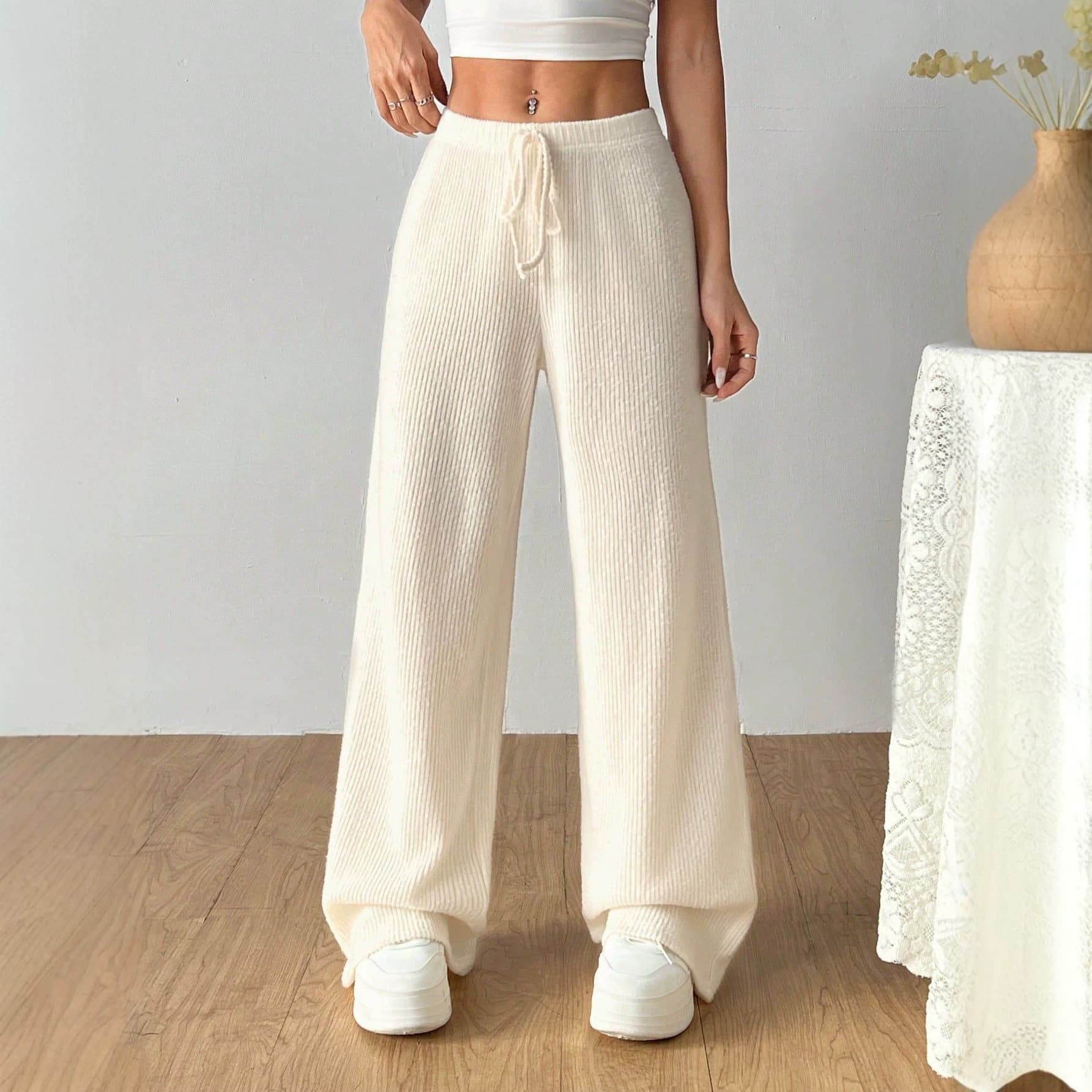 Amazon 2026 Summer Women's Solid Color Straight Wide-Leg Pants Versatile Commuting Comfortable Draped Casual Trousers in Stock