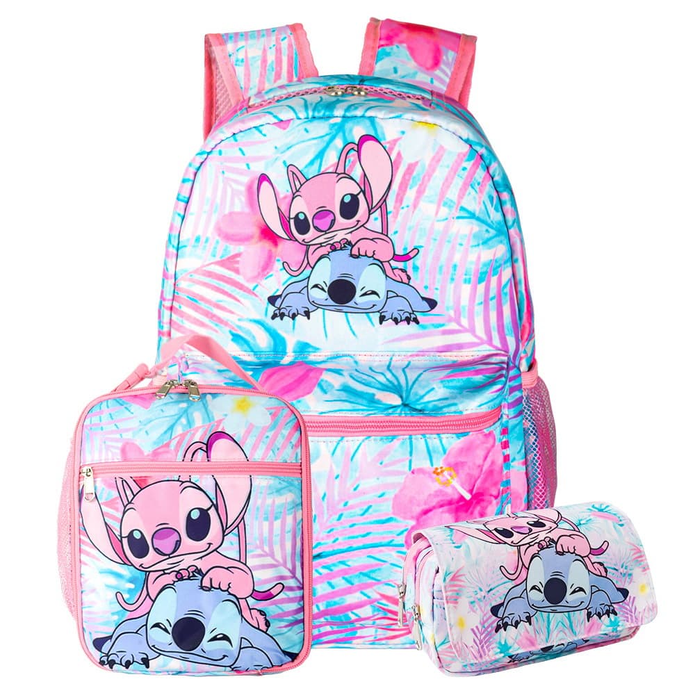 Stitch pink schoolbag three-piece set large capacity backpack digital printing backpack junior high school student schoolbag female