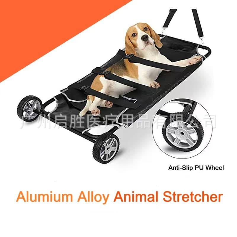 Pet Stretcher Made of Carbon Steel, Anti-Bite Small Animal Rescue Cart with 4 Wheels for Emergency Transport