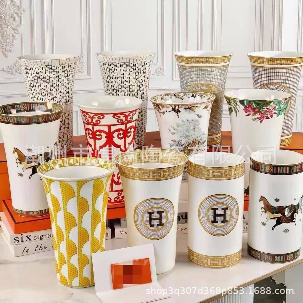 European Vintage Light Luxury Bone China Vase, Sunshine Vase, High-End Home Decorative Vase, Gift Box Packaging, Wholesale