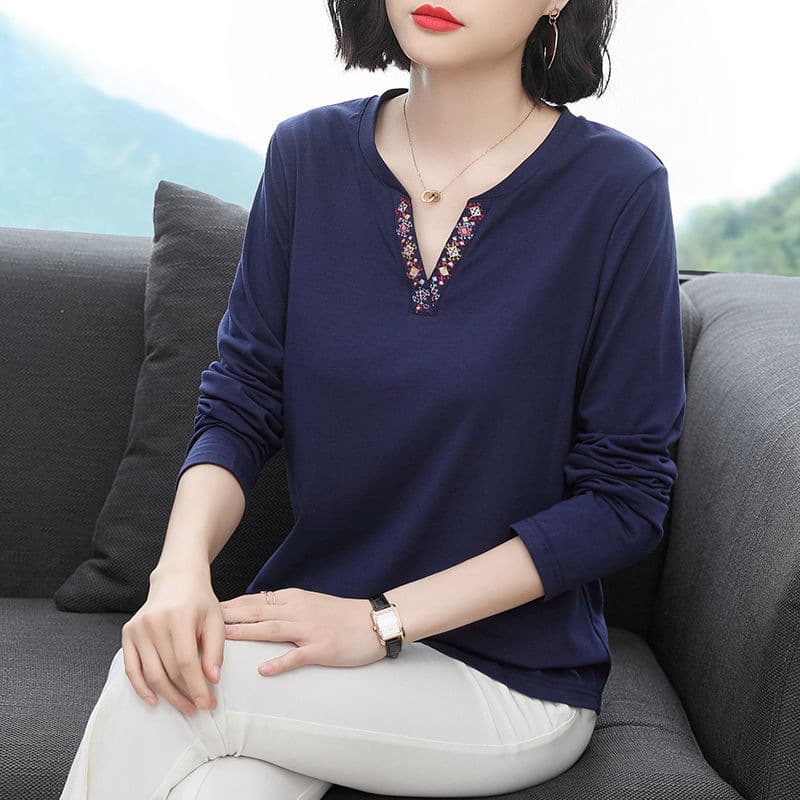 Spring Autumn Collection New Long Sleeve T-Shirts Women's Korean Style Loose Fit Plus Size Clothing Base Layer Top For Middle-Aged