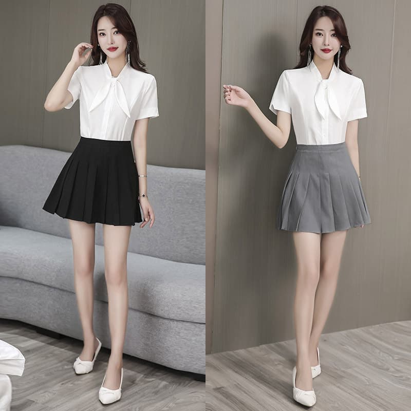 Foot Bath Massage Uniform Set with Pleated Skirt, Airline Hostess Style, Sensual Foot Massage Therapist Workwear, Hotel Front Desk Long Pants Outfit