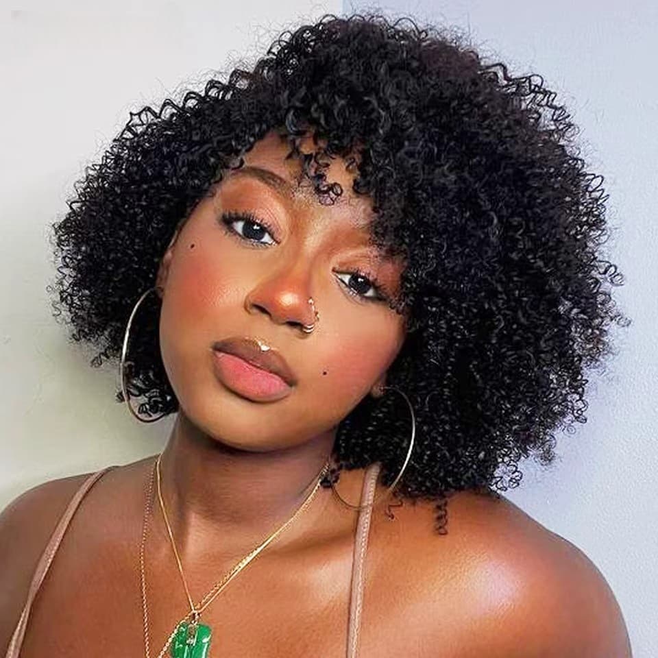 12 Inch 180% Density Kinky Curly Hair Short Curly Bob Wigs