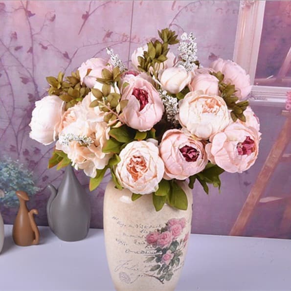 European Style 13-Head Core-Spun Peony Simulated Peony Flower Living Room Home Table Decoration Flower Artificial Flower Fake Flower Ornaments